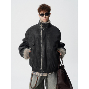 冬季座山雕夹棉棉服款麂皮夹克加厚外套男加绒棉衣 409-J229-P128图片