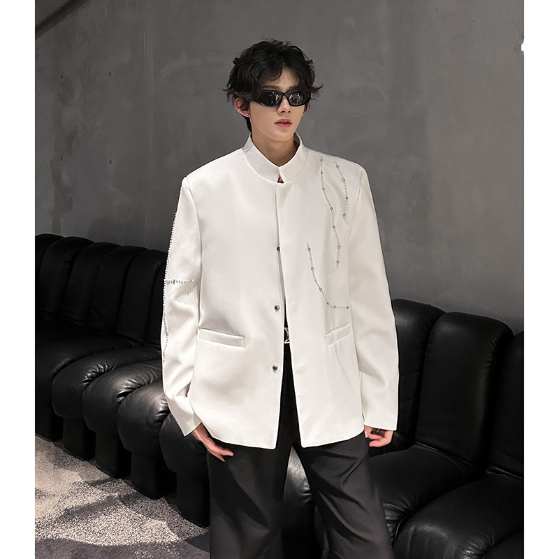 高级感立领风西装外套男秋季休闲新中式钉珠西服409-5621-P118，男装西服套装，星座409(原A307）