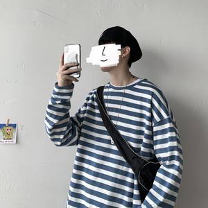 2021春薄款宽松韩版男条纹长袖上衣ins卫衣XZ404-2-TW10图片
