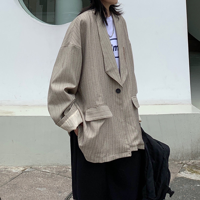 秋韩版男港风宽松小西装外套刺绣条纹长袖西服XZ404-2-XZ12-p95，男装西服，星座409(原A307）