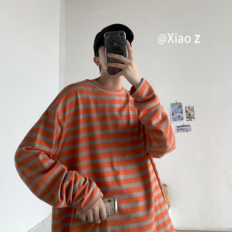 2021新款卫衣男条纹潮牌ins潮流圆领宽松长袖t恤XZ404-2-TW10图片