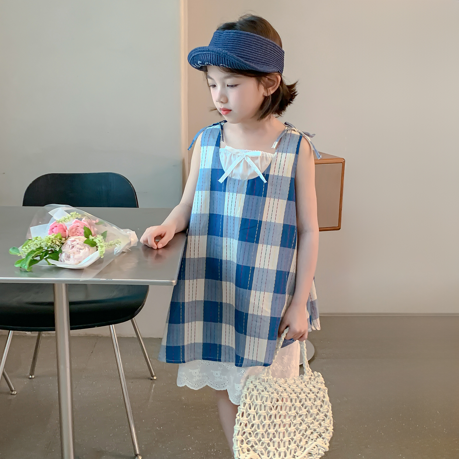 【小梨专享】女童夏连衣裙2025新款小女孩格子公主裙裙子Q13649