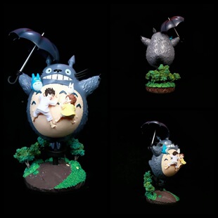 动画角色 撑伞龙猫 雕像场景 桌面摆件 动漫周边 模型盒装手办