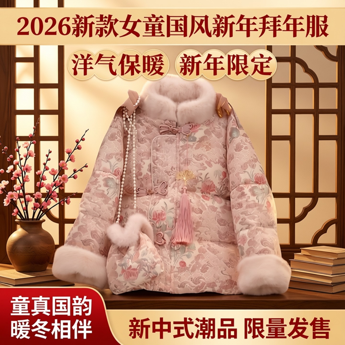 女童冬季新中式外套2026新款洋气女宝宝冬装国风新年拜年服上衣潮,童装/婴儿装/亲子装,棉袄/棉服,淘宝优惠券,粉丝福利购,淘宝优惠卷