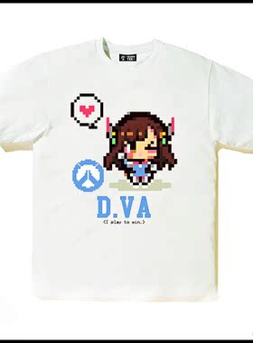 overwatch守望先锋 像素图 dva 游戏周边白色奶丝t恤男女短袖