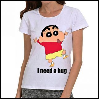 女式 白色 短袖 卡通 蜡笔小新 T恤衫 Crayon Shin chan tshirt