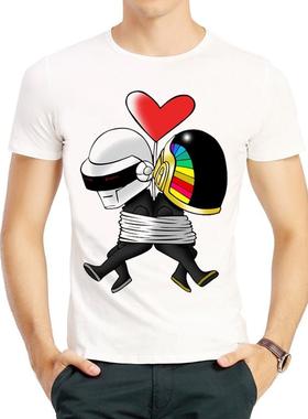 蠢朋克乐队T恤衫白色短袖休闲春季圆领衣服男女Daft Punk T-shirt