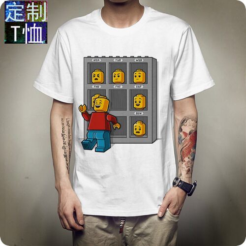 创意趣味乐高LEGO星期五的脸染色印花上衣T恤男女体恤情侣装