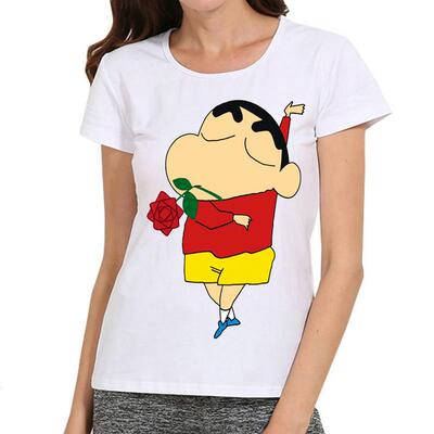 蜡笔小新T恤衫女式卡通短袖白色夏季衣服Crayon Shin chan tshirt