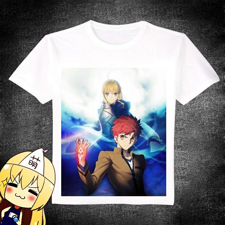 包邮 fate stay night saber 动漫t恤 二次元长短袖白t 圆领t 痛t