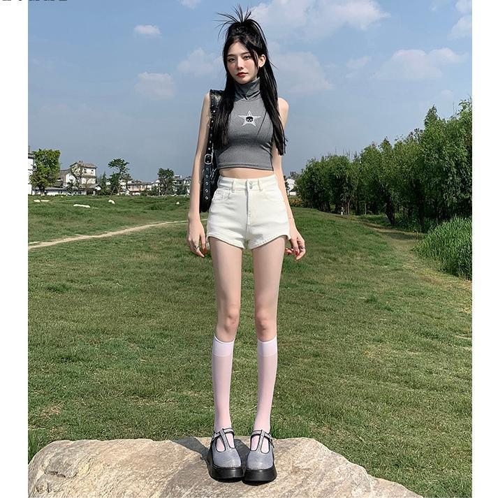 白色牛仔裤女夏季新款小个子大码潮流百搭高腰显瘦a字热裤短裤子