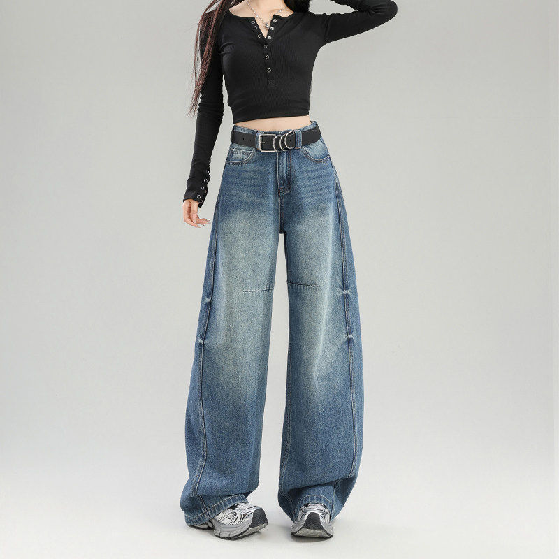 美式复古阔腿牛仔裤女春秋季新款小个子大码宽松设计感显瘦直筒裤,女装/女士精品,牛仔裤,淘宝优惠券,粉丝福利购,淘宝优惠卷