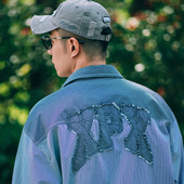 团队条纹拼接后背贴布车花衬衫 XPX 周柏豪