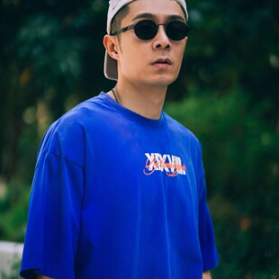 团队印花水洗做旧喷墨短袖 T恤 周柏豪 XPX