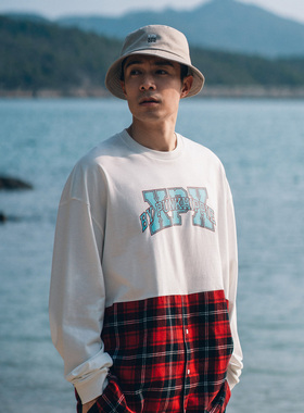 XPX 周柏豪 PATCHED CHECK拼接格仔团队印花长袖T恤