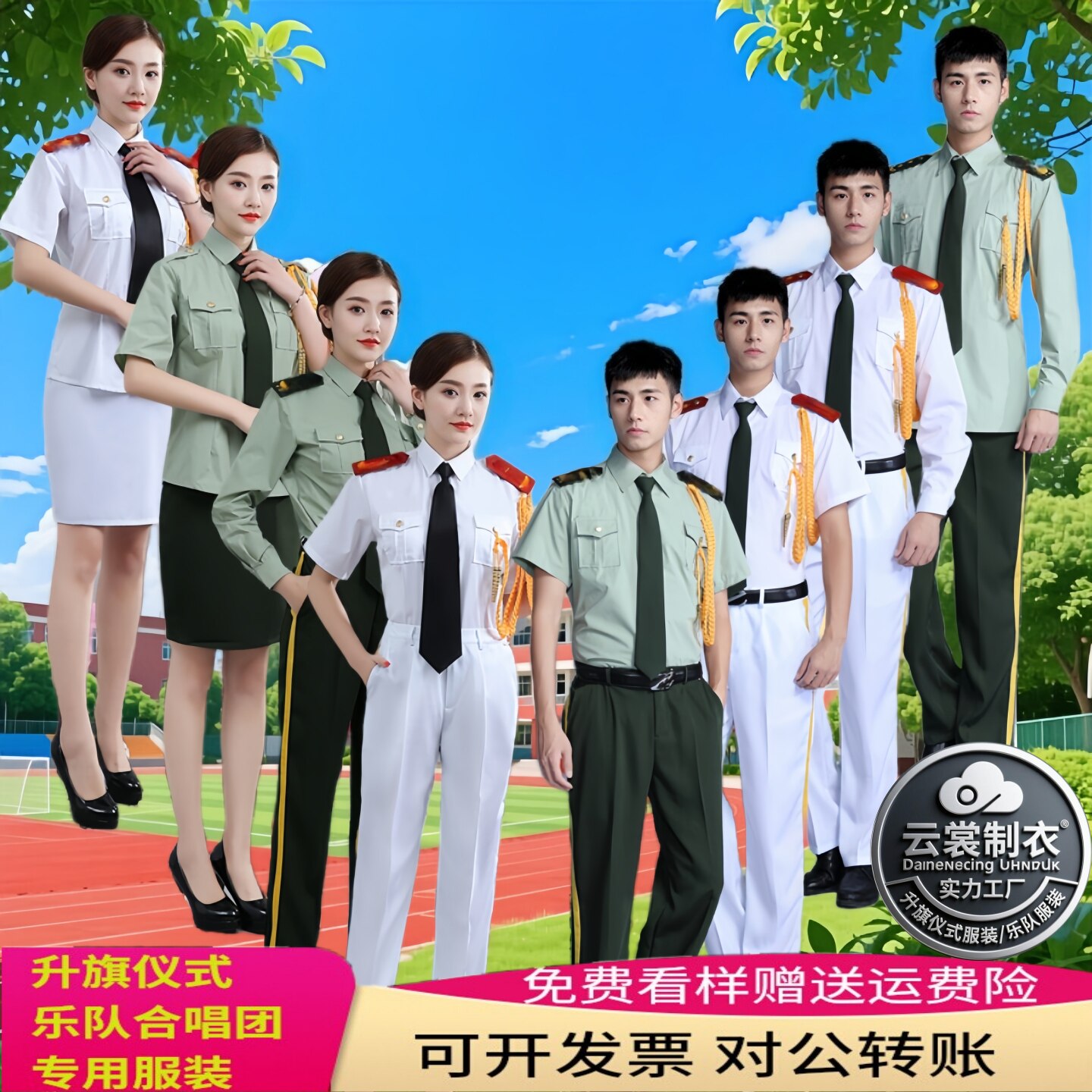 春秋夏季学校运动会庆典升旗仪式长短袖衬衣男女鼓乐队合唱团礼服 - 鲁泽云裳服饰工厂直销出品