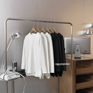 egg 上衣 popular高克重宝宝绒果冻T恤女秋冬简级开衩百搭宽松长袖