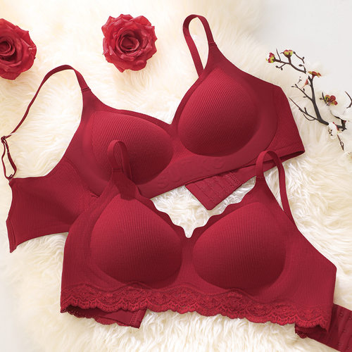 2026马年红色女小胸聚拢无痕舒适胸罩内裤本命年文胸套装性感