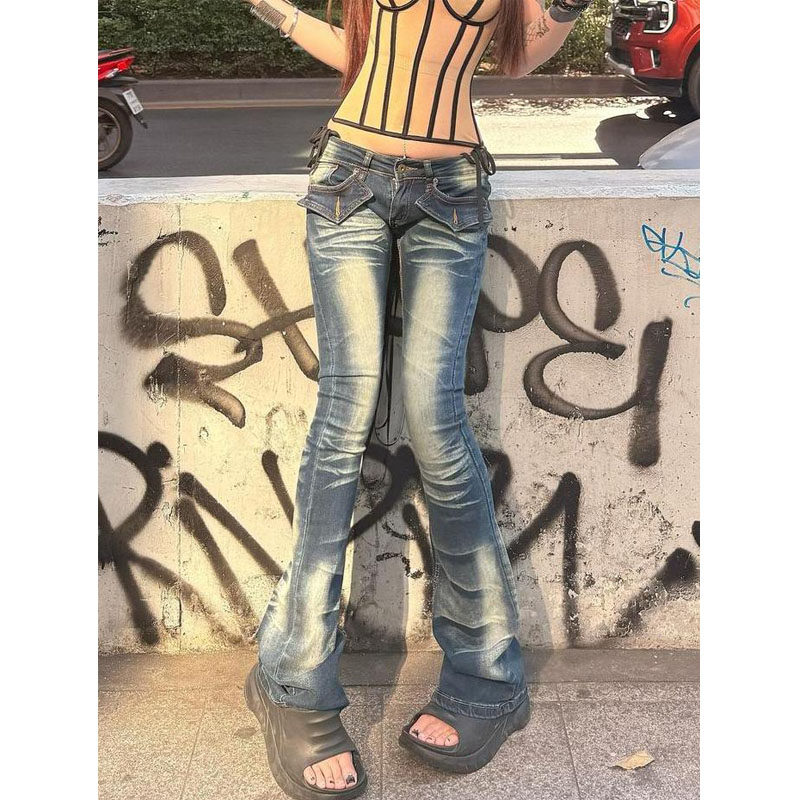 美式复古水洗低腰刺绣微喇牛仔裤女辣妹设计感修身显瘦垂感长裤子,女装/女士精品,大码裤装,淘宝优惠券,粉丝福利购,淘宝优惠卷