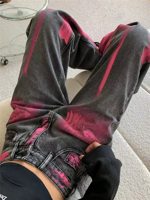 牛仔裤炸街神裤涂鸦印花
