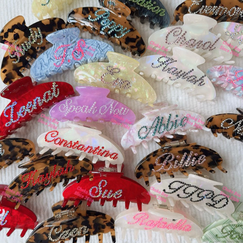 定制名字水钻鲨鱼夹发抓礼物