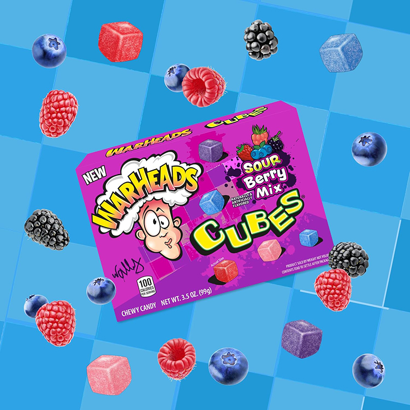 美国WARHEADS-弹头立方体酸甜浆果混合装软糖野生莓云莓蓝莓酸莓