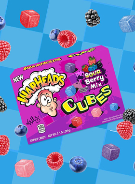 美国WARHEADS-弹头立方体酸甜浆果混合装软糖野生莓云莓蓝莓酸莓
