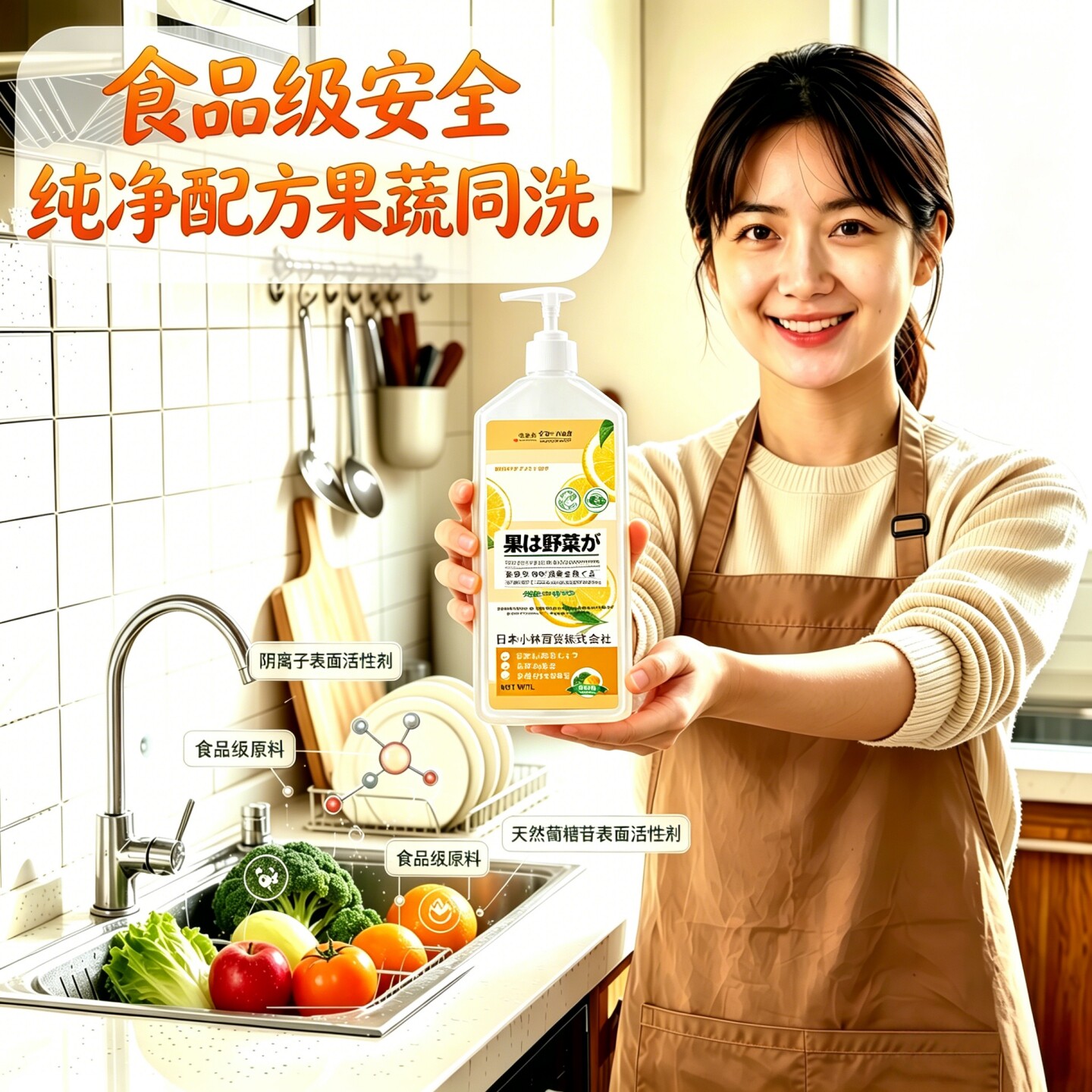 日本进口配方果蔬净洗洁精去农残