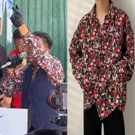郭有才同款衣服服装春夏季长袖花衬衫男痞帅港风复古衬衣薄款外套
