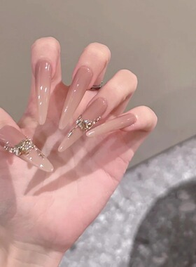 手工定制穿戴美甲婚甲显白秋冬裸红色渐变细狗超长香槟金孕妇新娘