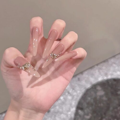手工定制穿戴美甲婚甲显白秋冬裸红色渐变细狗超长香槟金孕妇新娘