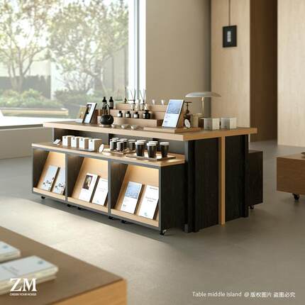中岛台文创茶器书店展示柜摆件香水精油茶店特产旅游商品陈列柜