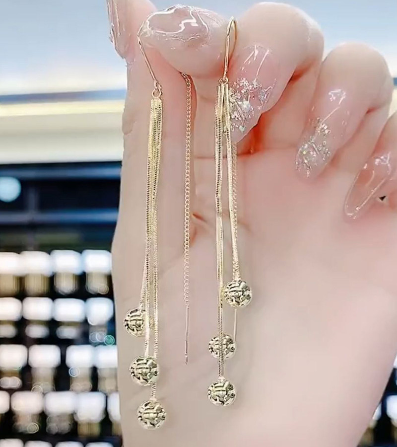 转运珠圆球豆豆耳线女长款流苏小众耳环小清新显瘦脸耳饰冷淡风潮