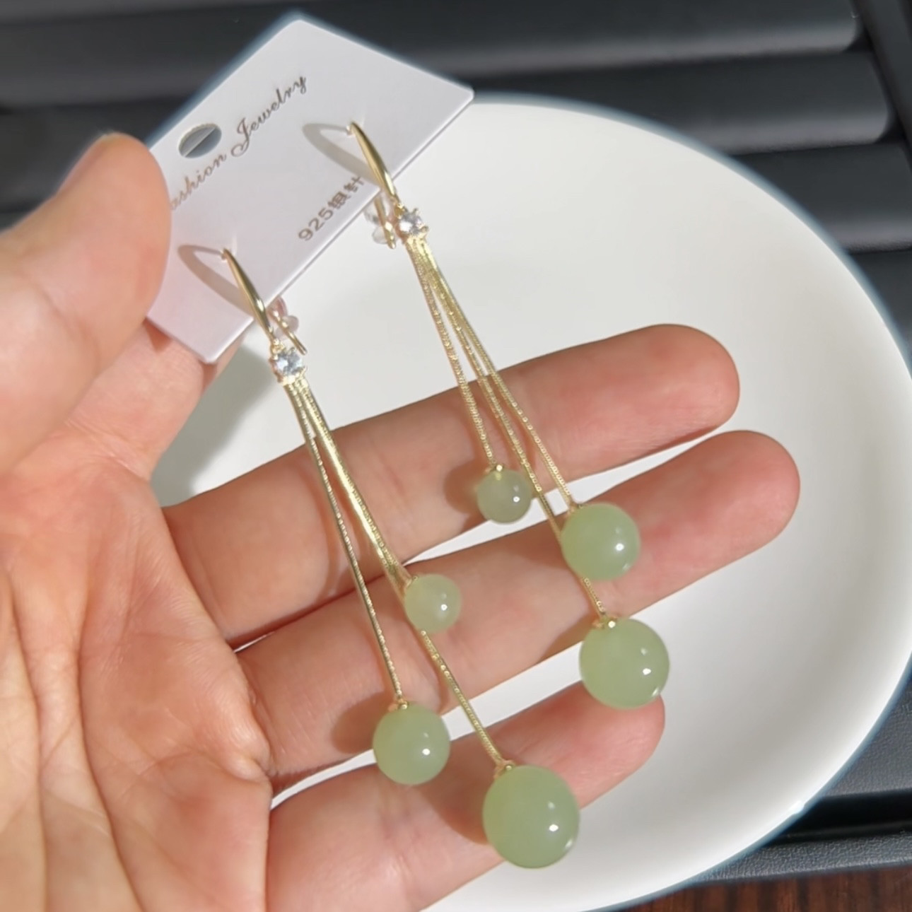 轻奢玛瑙珠子吊坠耳钩耳环女精致长款流苏显脸瘦耳饰高级百搭耳钉
