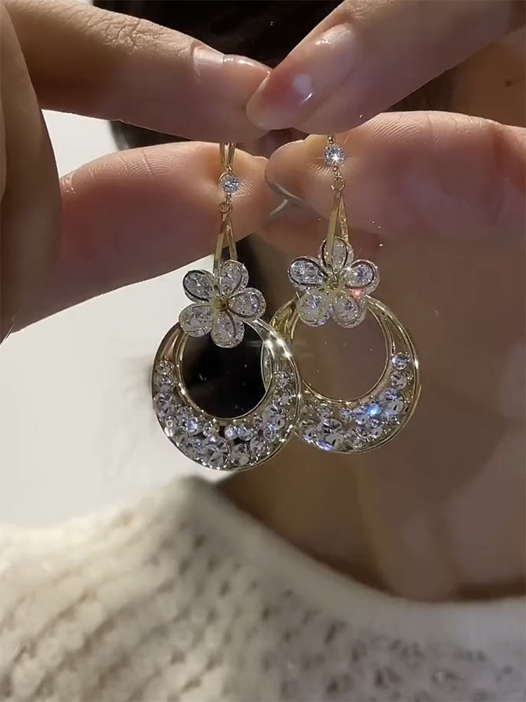 圆圈耳环耳坠高级感满天星花朵