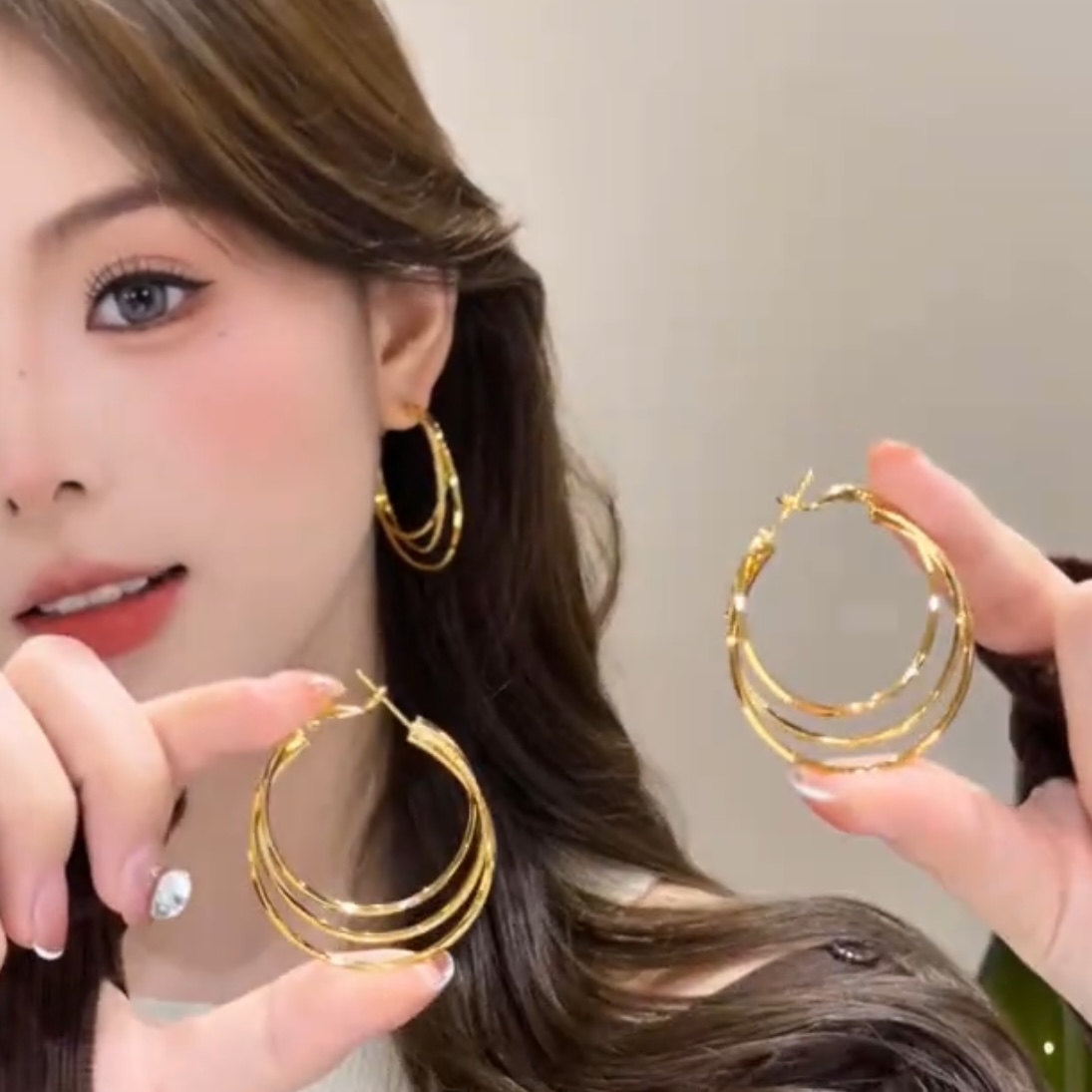 2025新款个性气质夸张秋冬女多层耳圈复古时尚圈冷淡女欧美耳环