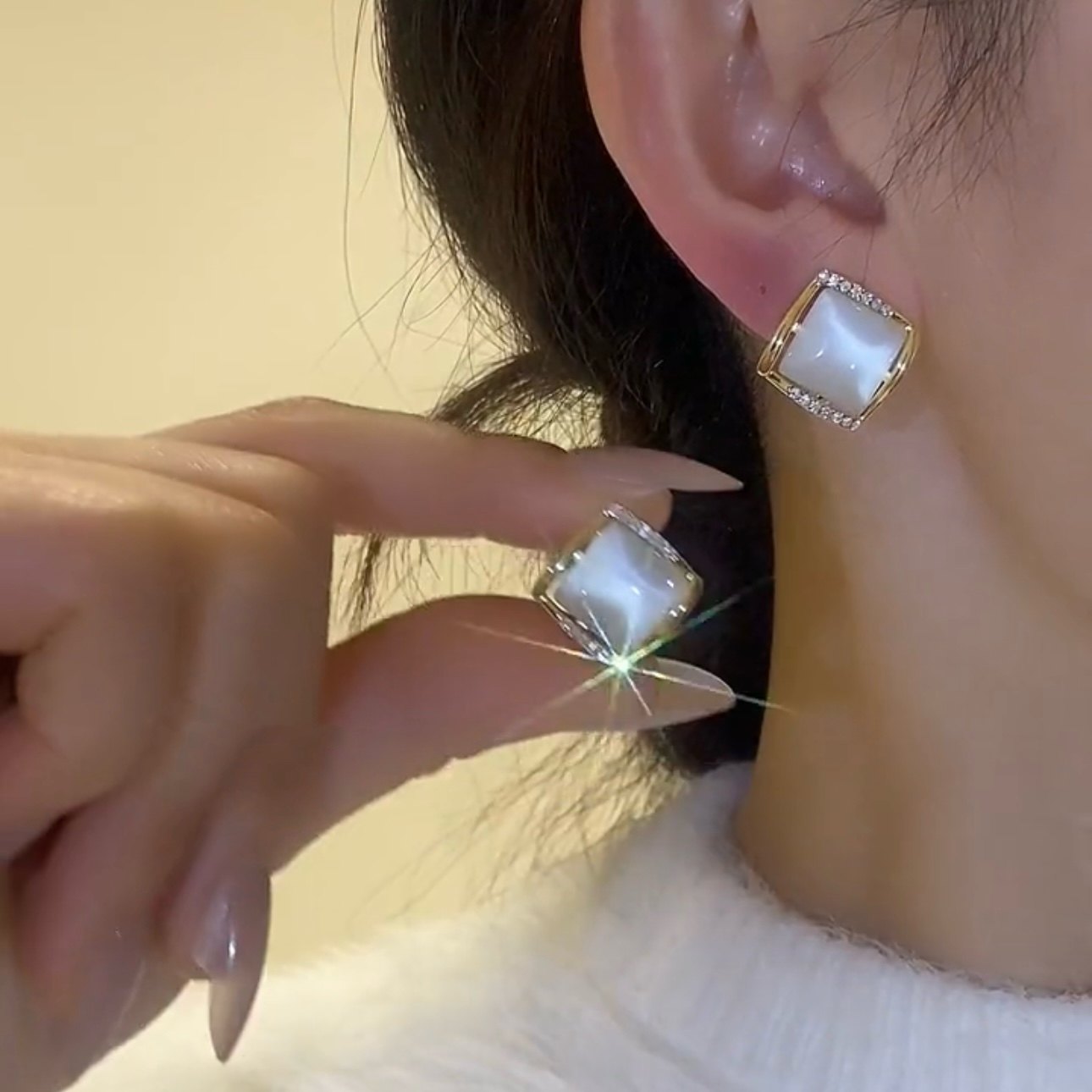 四方来财耳钉女高级感方块猫眼石耳环2024年新款银针气质网红耳饰,饰品/流行首饰/时尚饰品新,耳环,淘宝优惠券,粉丝福利购,淘宝优惠卷