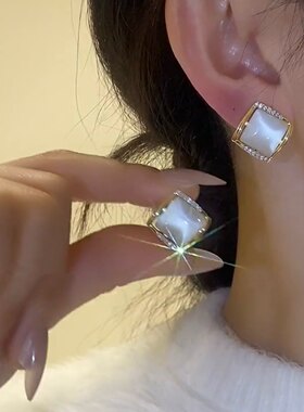 耳钉女高级感方块猫眼石耳环