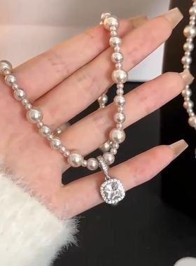 2025新款爆款曼塔玫瑰紫方糖珍珠项链女小众设计简约项链百搭项链