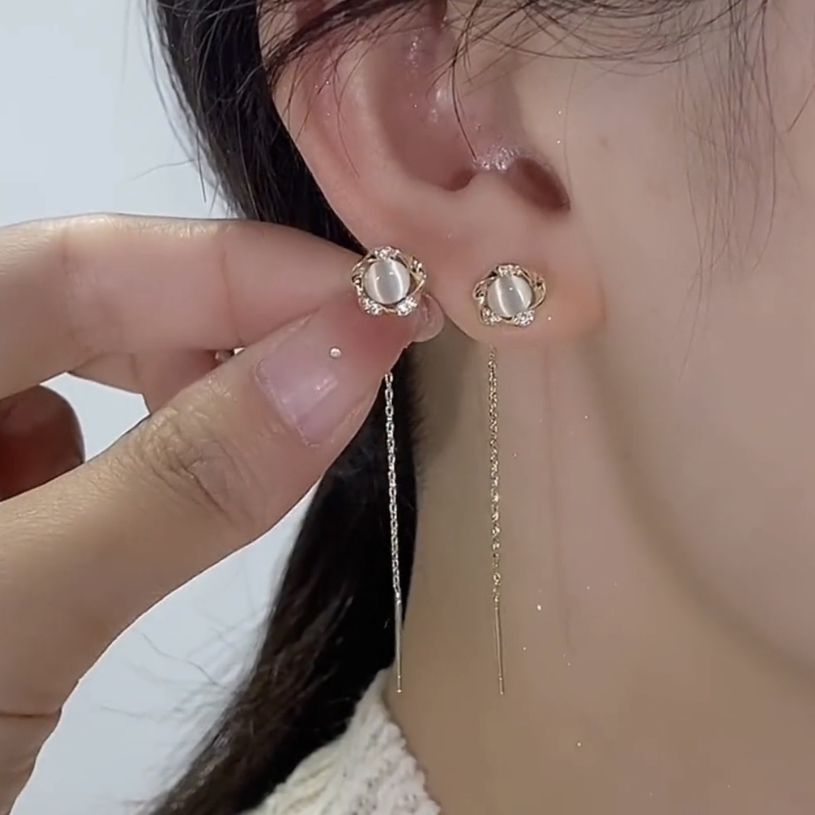 小香风花朵流苏耳线韩国