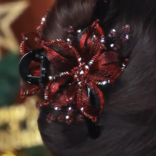 韩国高档手工铜丝编织花朵抓夹轻奢水晶后脑勺优雅盘发大号鲨鱼夹