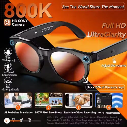 4K AI Smart Glasses 8MP Camera Bluetooth Call Smart Glasses