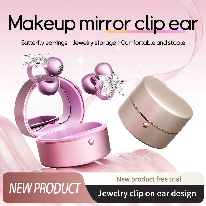 Cute Bluetooth Earphone Ear Clip A Makeup Mirror Bow Earring