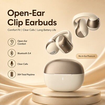 Open Ear Clip Earbuds Bluetooth 5.4 Wireless Headphones