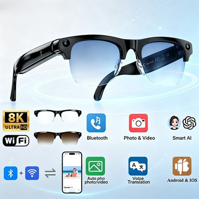 AI Smart Glasses 8MP HD Camera Bluetooth call Translator