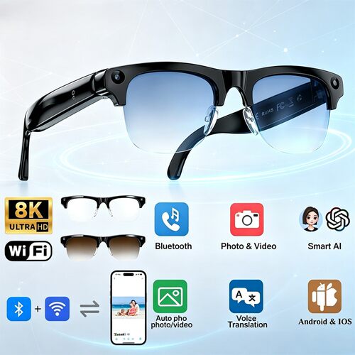AI Smart Glasses 8MP HD Camera Bluetooth call Translator
