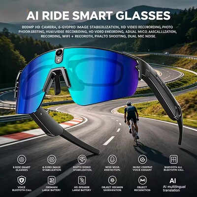 Cycling AI Smart Glasses 8MP Camera Bluetooth AI Translator
