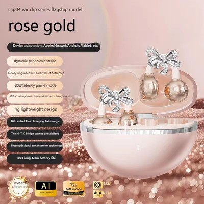 Bow-Shaped Clip-On Bluetooth Earphone Earrings Girls Earbuds