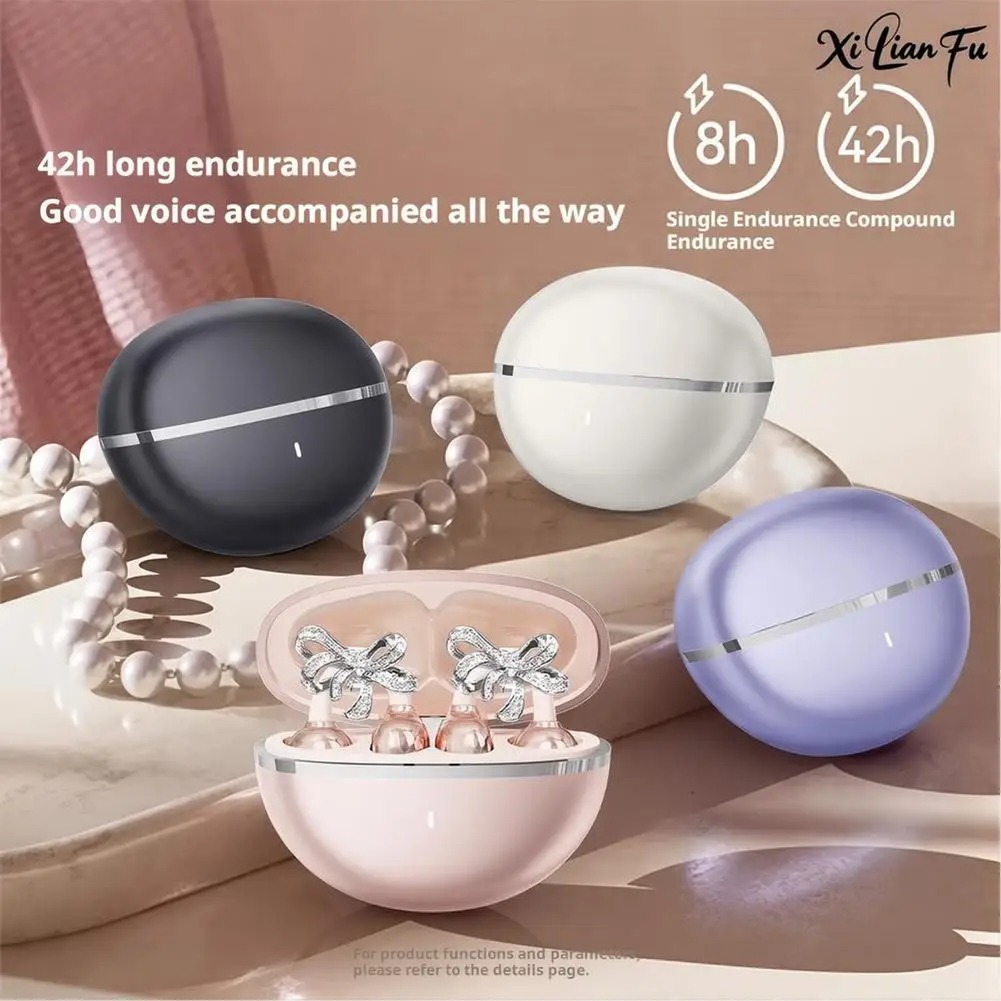 Clip-on Earbuds Bluetooth Headphones Crystal Bowknot earphon