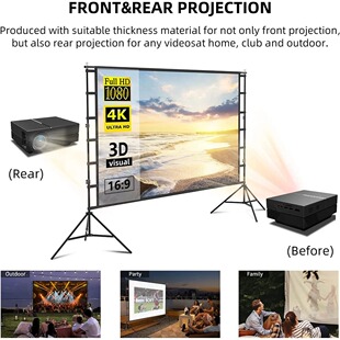 Projector Screen With Stand White Wrinkle-Free 60-150 inch Double Sided Screen Home Theater Outdoor